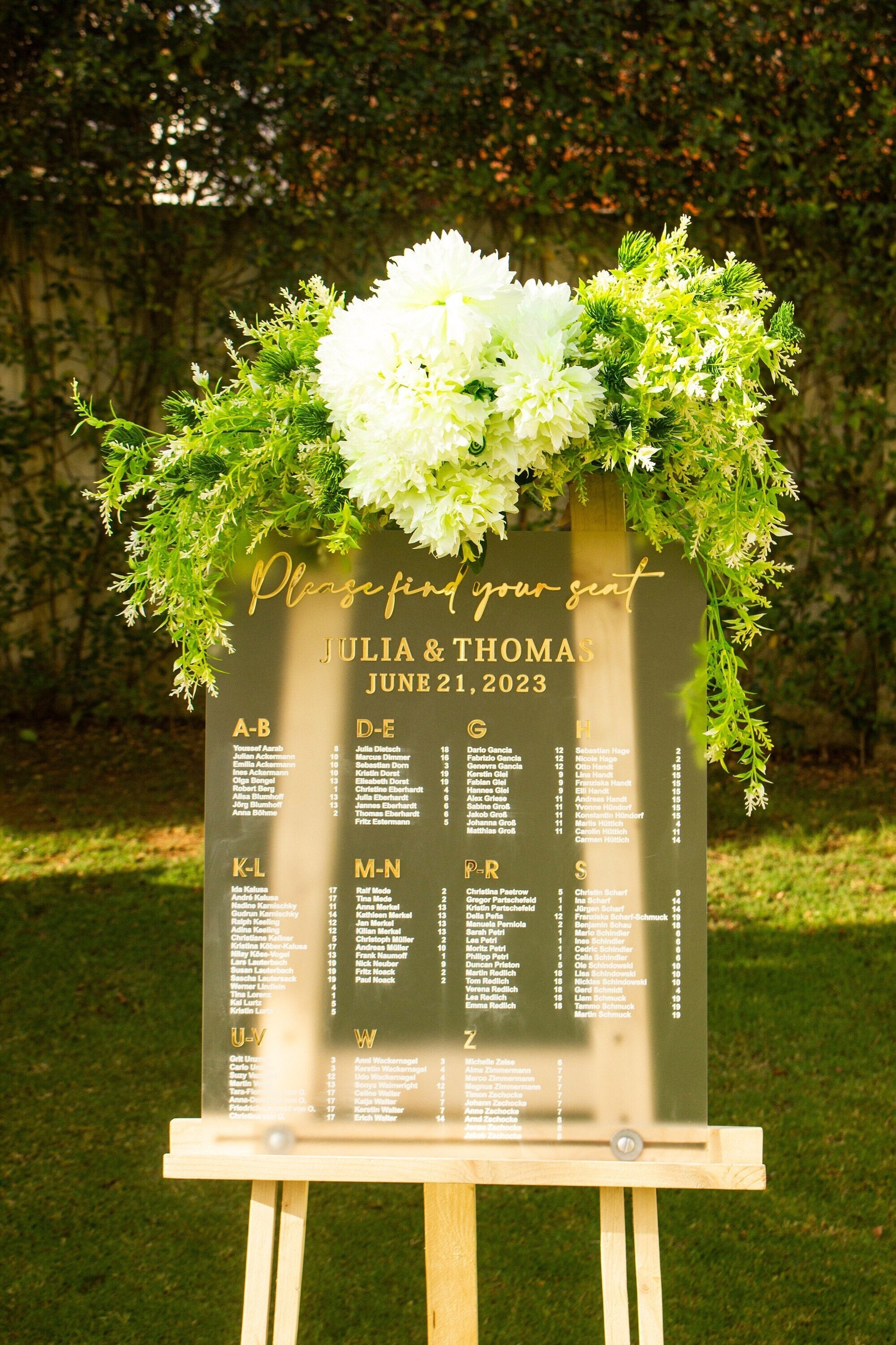 Frosted Acrylic Wedding Seating Chart: Custom UV Print