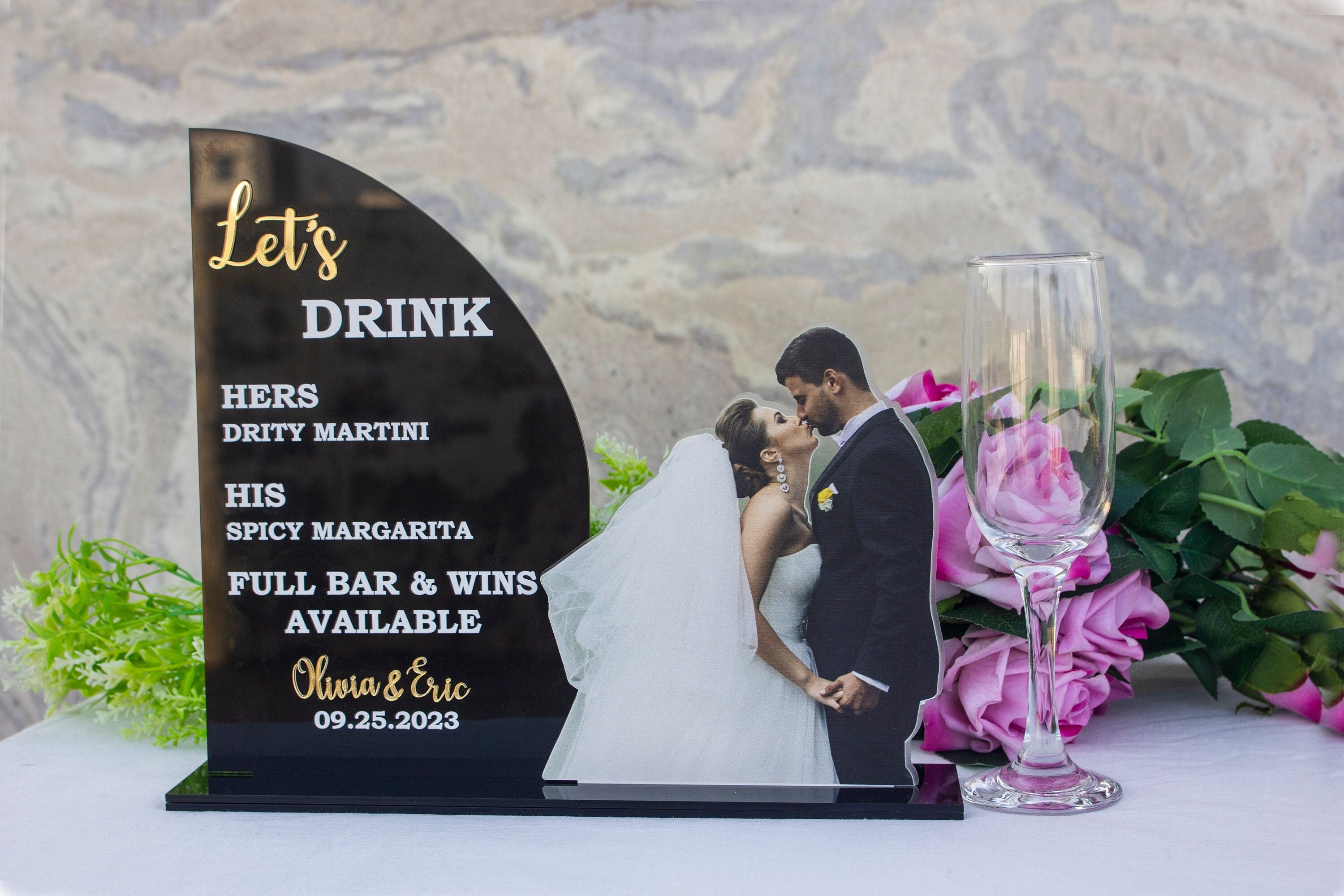Custom Acrylic Wedding Bar Sign: Modern Drink Menu Display
