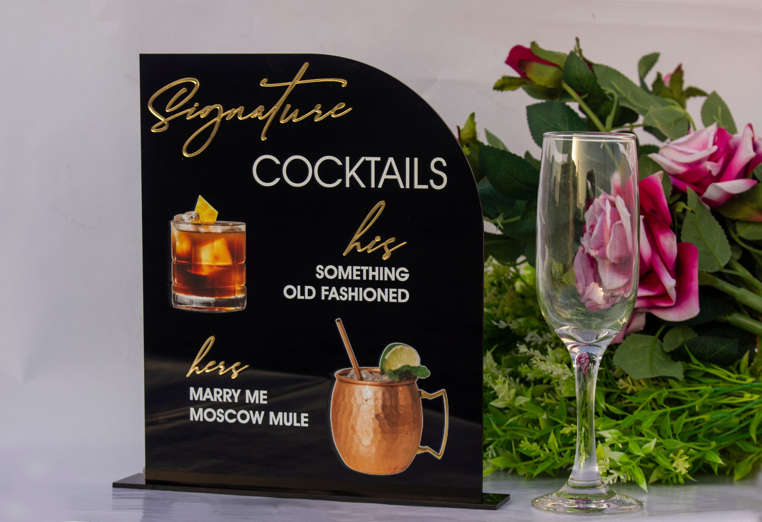 Custom Acrylic Wedding Bar Menu Sign: Modern Arch Design