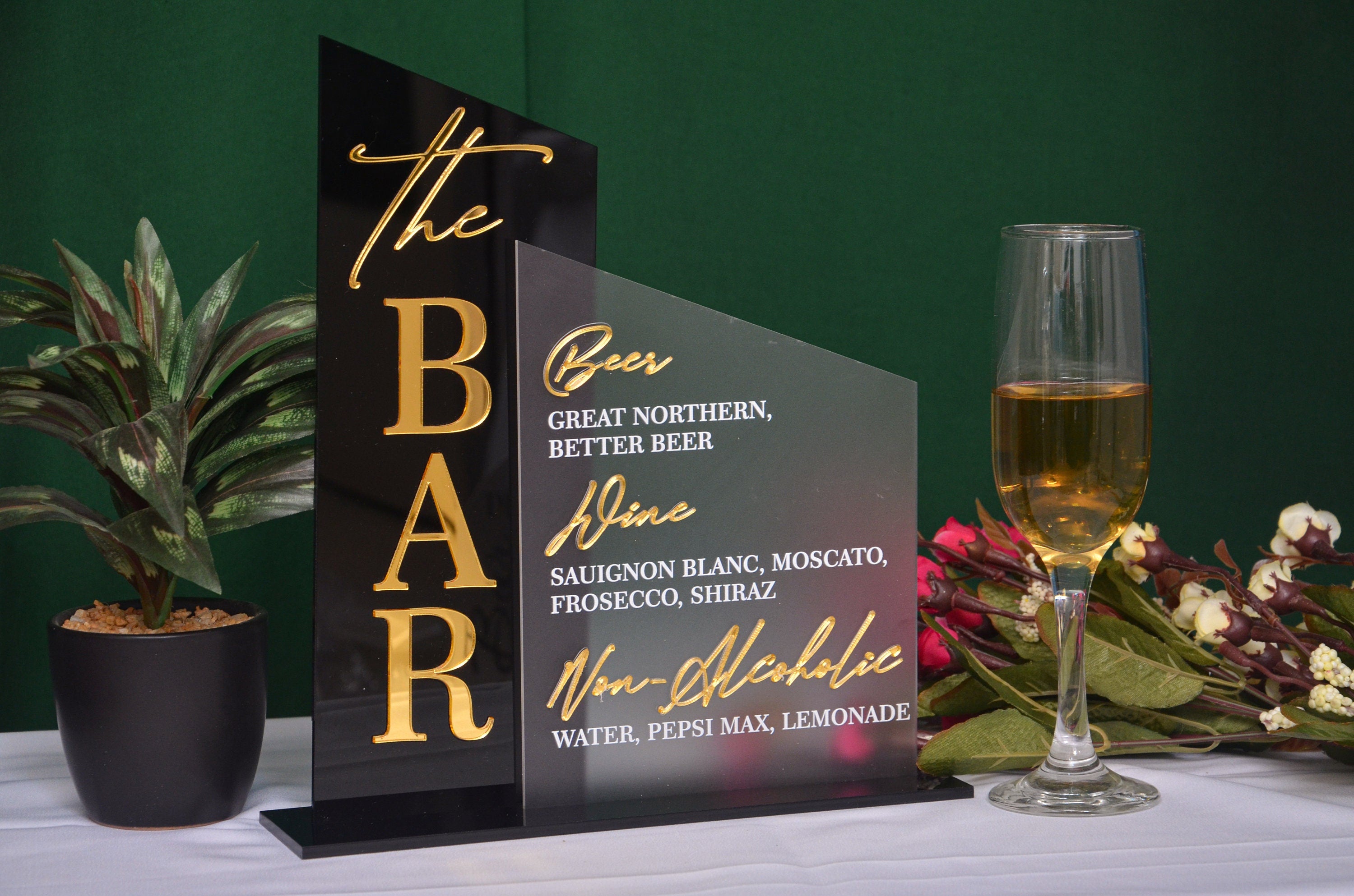 Custom Acrylic Wedding Bar Sign: Frosted UV Print, Modern Arch Decor