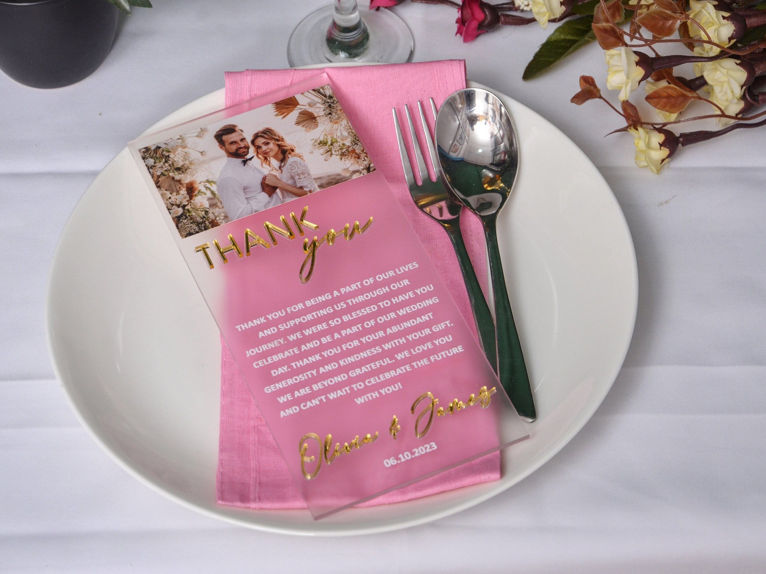 Modern Acrylic Wedding Thank You Card: Photo UV Print