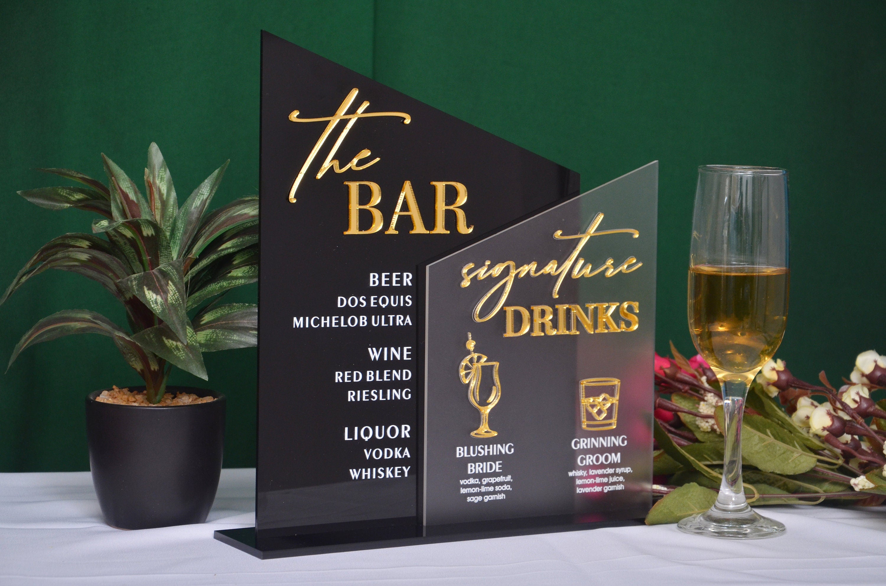 Custom Acrylic Wedding Bar Sign: Modern Arch Menu, UV Printed