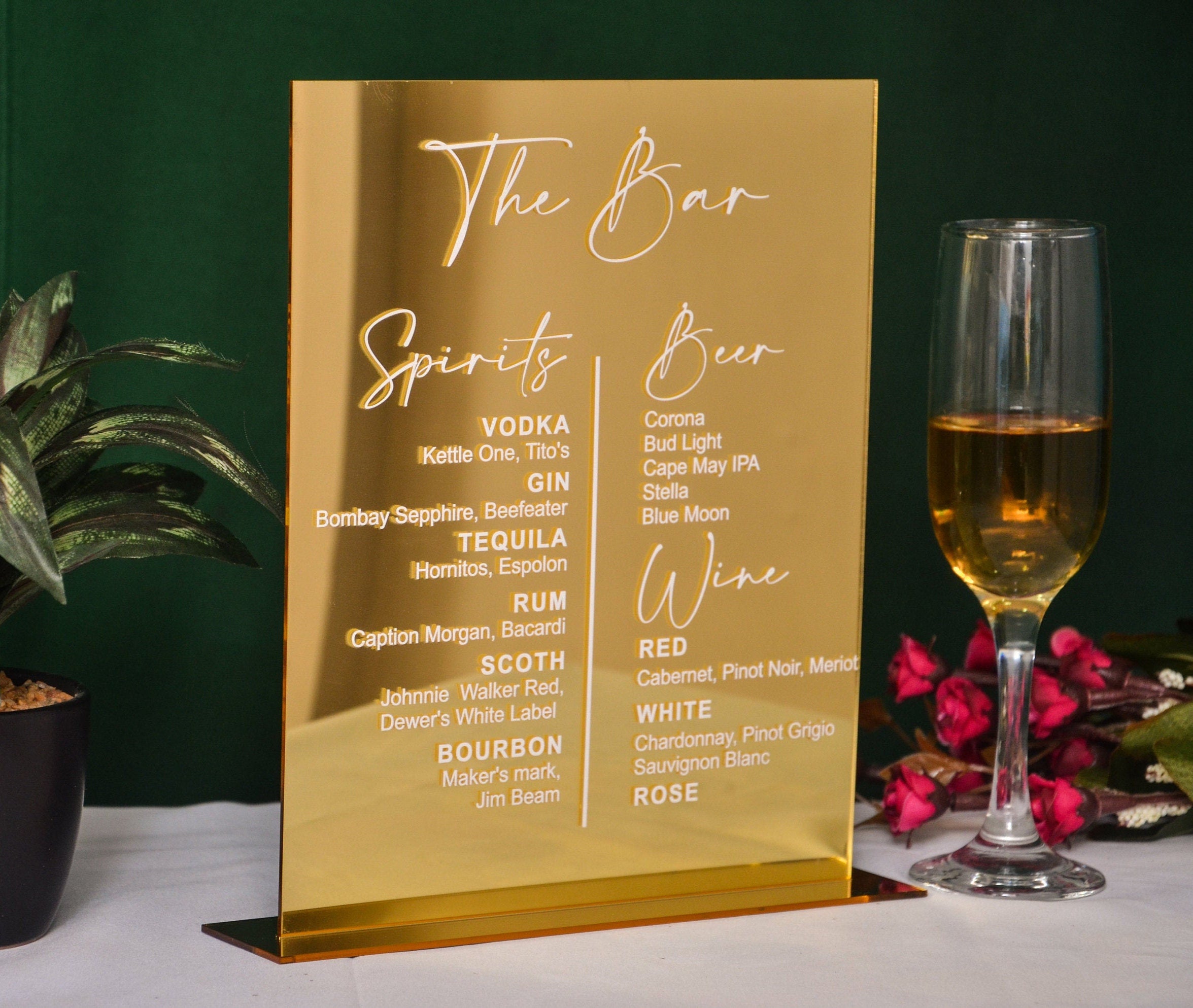 Custom Acrylic Wedding Bar Sign: Frosted UV Print, Modern Decor