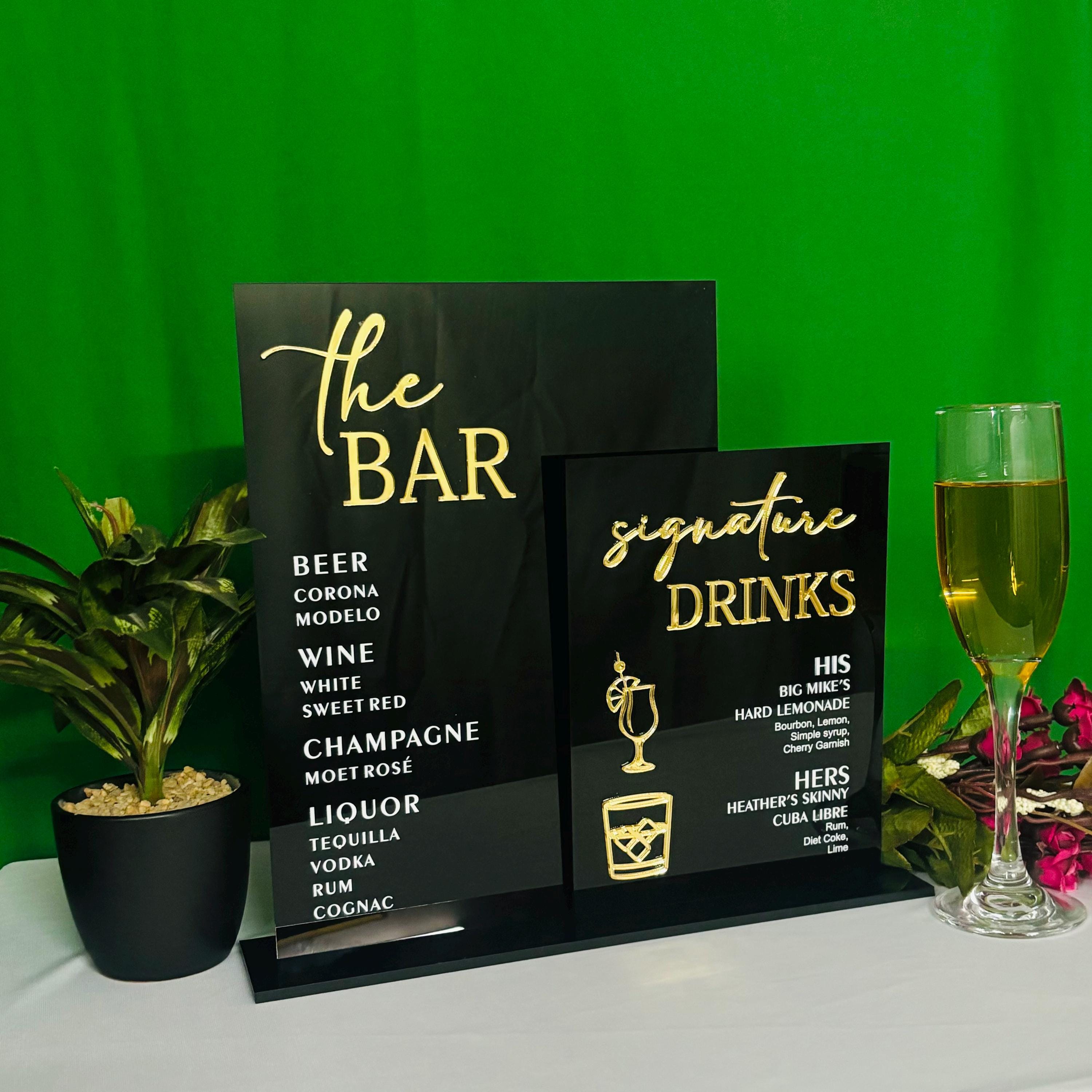 Custom Acrylic Wedding Bar Sign: Signature Drinks Menu, UV Print