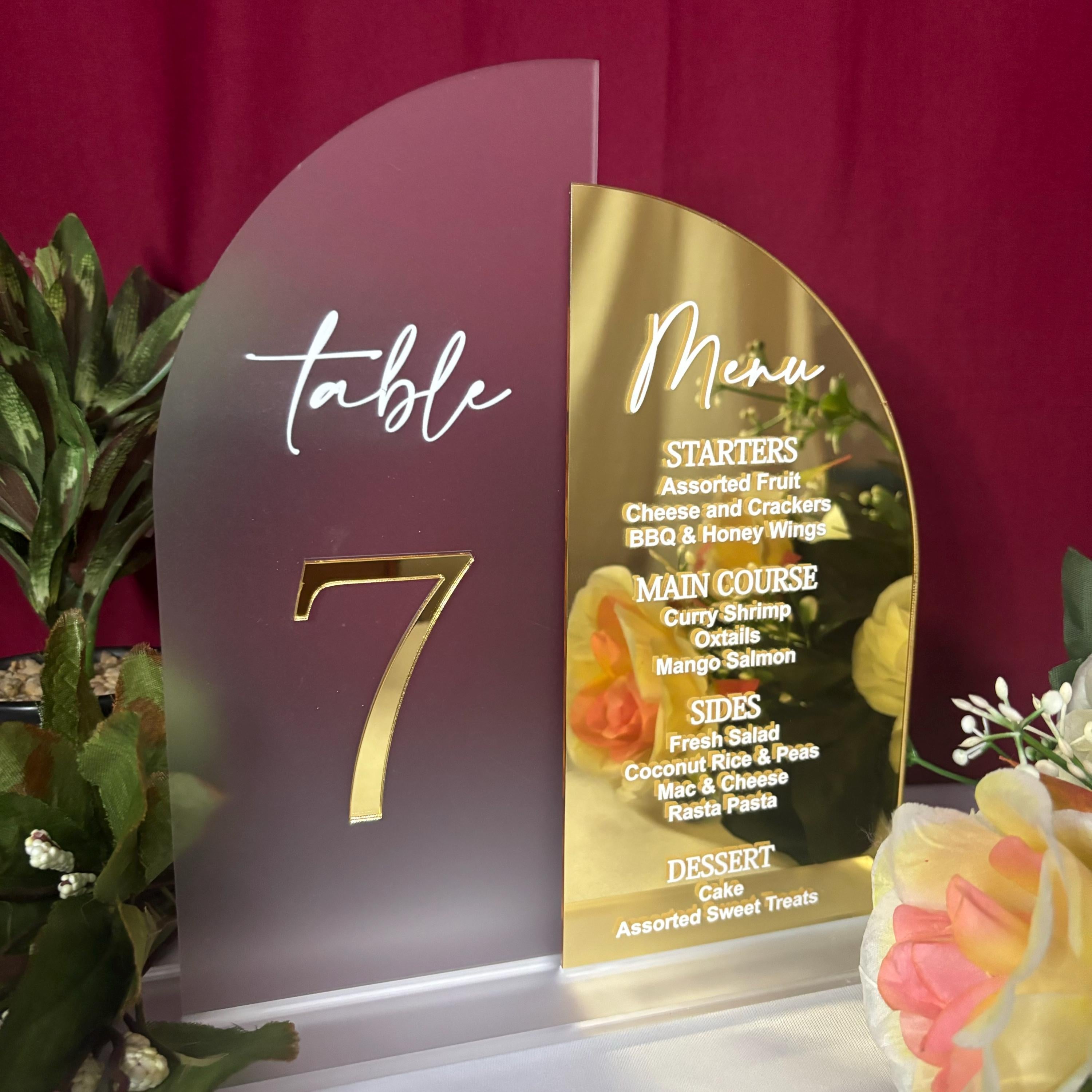 Gold Mirror Acrylic Wedding Menu Table Numbers with Stands