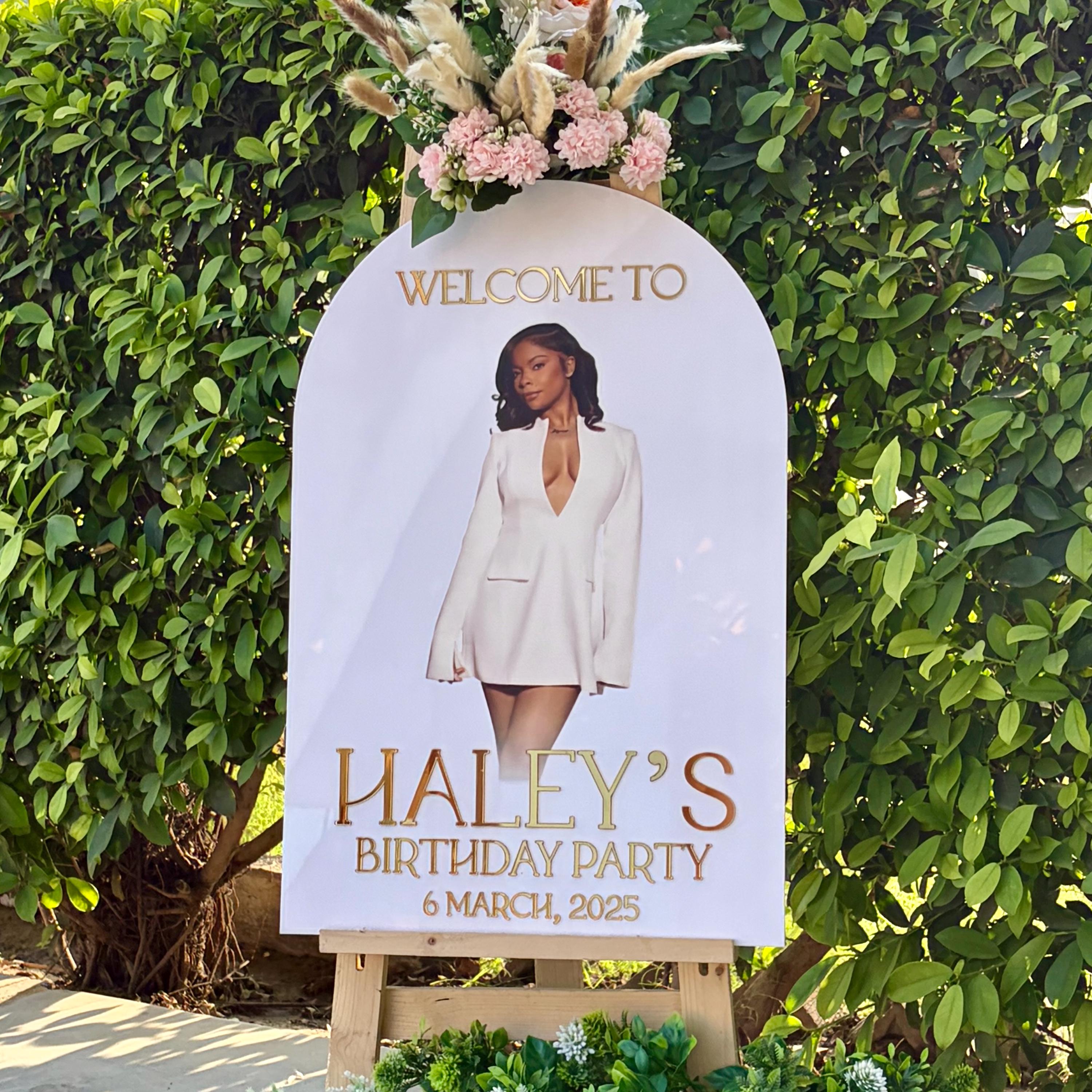 Custom Acrylic Birthday Party Welcome Sign: Gold 3D Lettering
