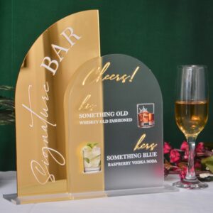 Custom Acrylic Wedding Signature Drink Sign: Gold Bar Menu, UV Print