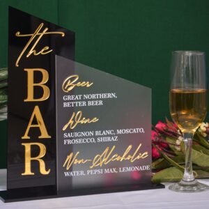 Custom Acrylic Wedding Bar Sign: Frosted UV Print, Modern Arch Decor