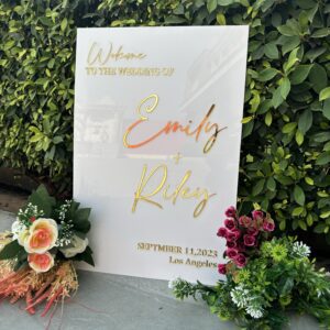 3D Gold Mirror Name White Acrylic Wedding Welcome Sign
