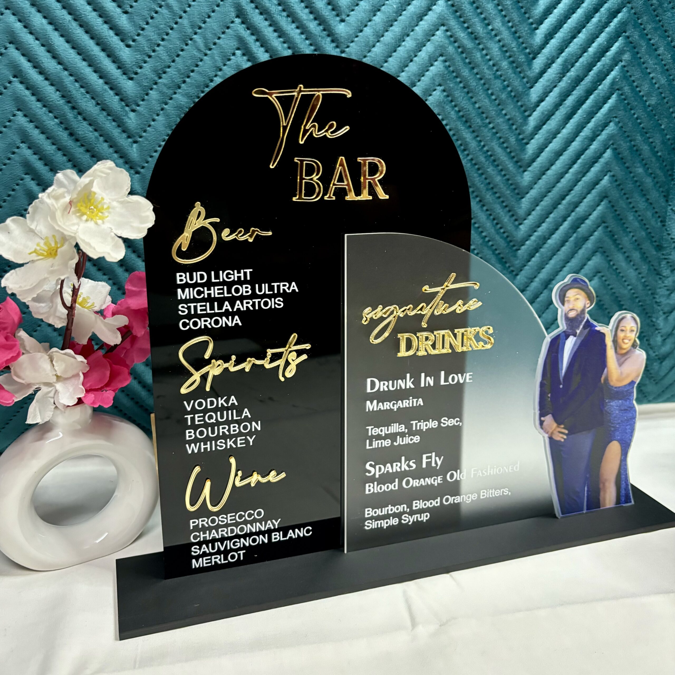 Custom Acrylic Wedding Bar Sign: Modern Drink Menu Display