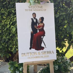 Personalized Photo Wedding Welcome Sign: Clear Acrylic with Gold Lettering