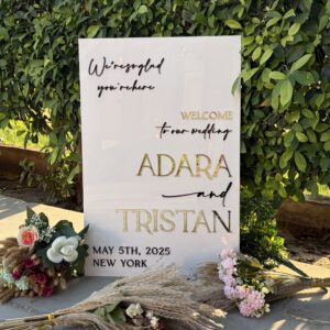 3D Gold Mirror Name White Acrylic Wedding Welcome Sign