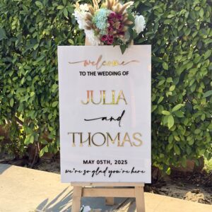 3D Gold Mirror Name White Acrylic Wedding Welcome Sign
