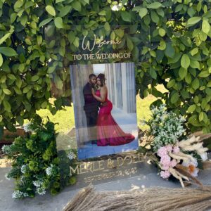 Personalized Photo Wedding Welcome Sign: Clear Acrylic with Gold Lettering